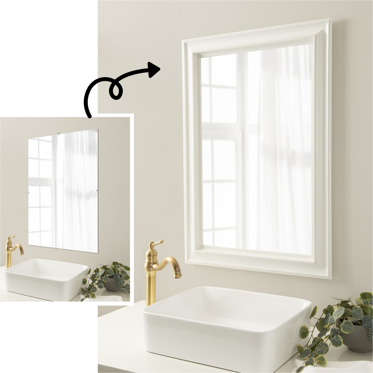 Amanti Art Mirror Makeover Bathroom Mirror Frame Border Kit - Fully Assembled Peel and Stick Frame - Mirror NOT Included - Parlor Trim